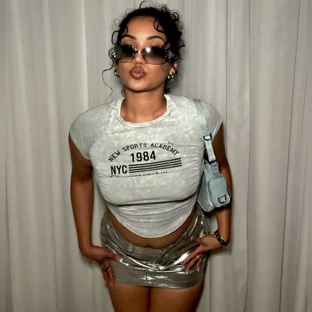 Bershka Silver Metallic Distressed Mini Skirt